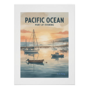 Póster Porto do Oceano Pacífico ao Entardecer