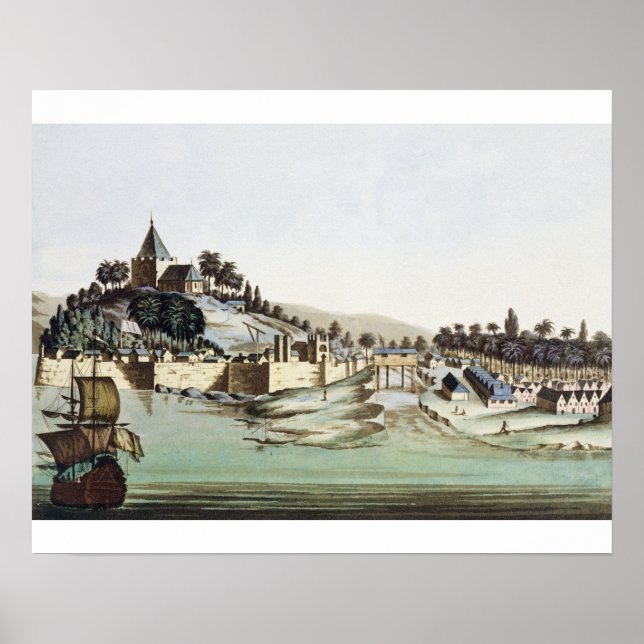 Póster Porto e cidade de Malaca, Malásia, ilustrati (Frente)