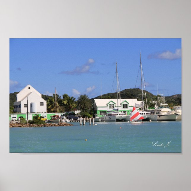 Poster Porto e embarcações à vela em Antígua Canvas (Frente)