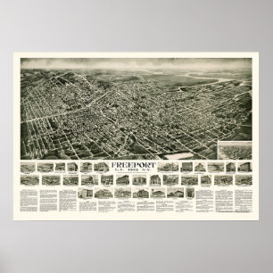 Póster Porto franco, mapa panorâmico de NY - 1925