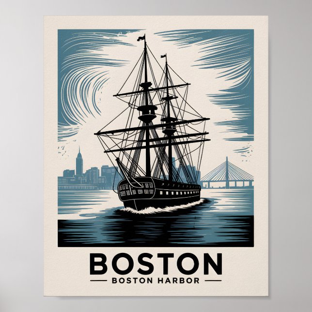 Poster Porto Histórico de Boston Massachusetts - navio Vi (Frente)