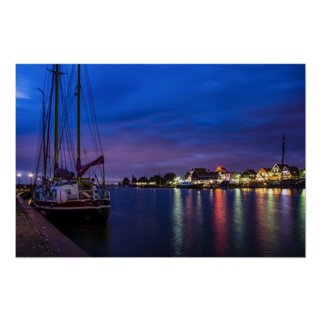 Póster Porto iluminado de Volendam à noite (Frente)