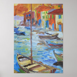 Poster Pôrto Mediterrâneo Impressionista Barcos
