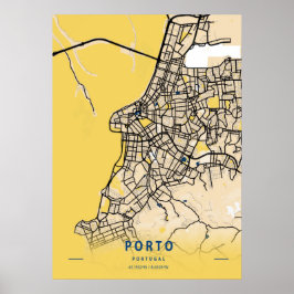 Poster Porto - Portugal Mapa da Cidade Amarela
