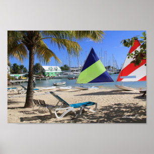 Póster Porto, praia, veleiros em Antígua Canvas Print