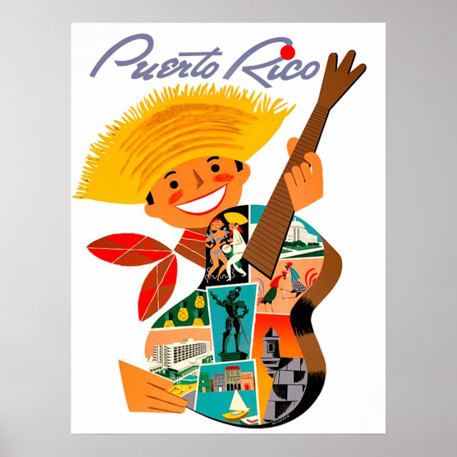 Poster Porto Rico, homem com violão (Frente)