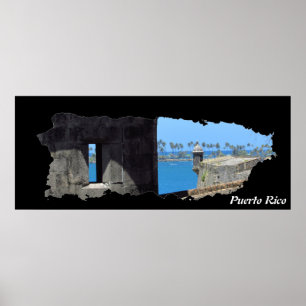 Poster Porto Rico Island Map El Morro