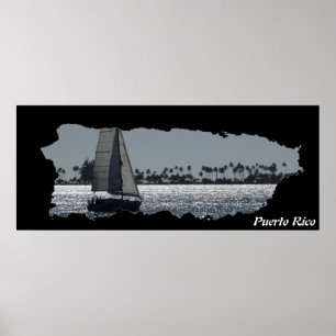 Poster Porto Rico Island Map Sailing