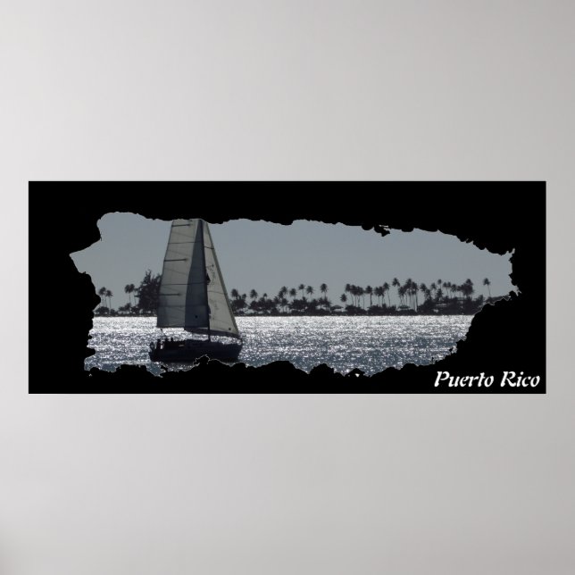 Poster Porto Rico Island Map Sailing (Frente)