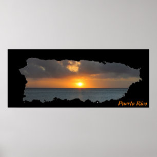 Poster Porto Rico Island Map Sunset