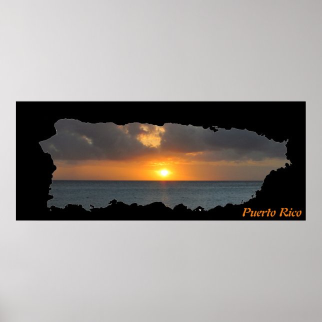 Poster Porto Rico Island Map Sunset (Frente)