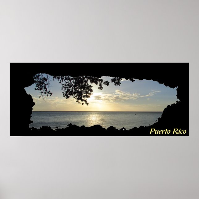 Poster Porto Rico Island Map Sunset 3 (Frente)