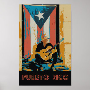 Poster Porto Rico, músico e bandeira Cartão-postal