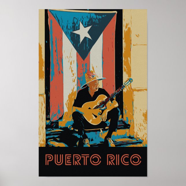 Poster Porto Rico, músico e bandeira Cartão-postal (Frente)