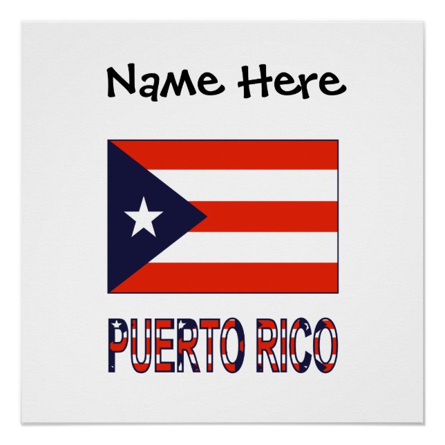 Póster Porto Rico Porto Rico Bandeira Personalização Azul (Frente)