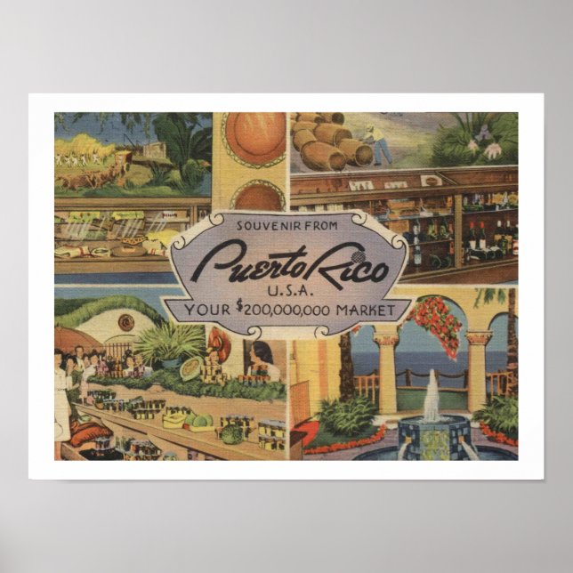 Poster Porto Rico Souvenir 1950 - Vintage (Frente)