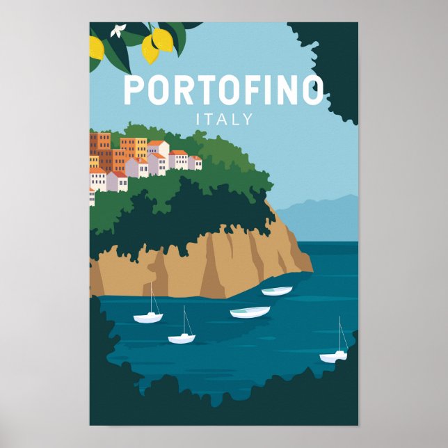 Poster Portofino Itália Retro Viagem Art Vintage (Frente)
