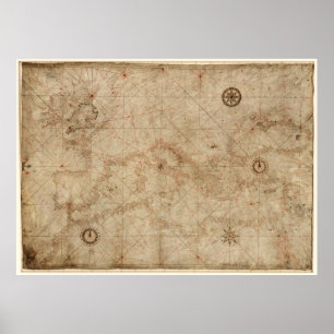 Poster Portolan Chart of the Mediterranean cerca de 1500