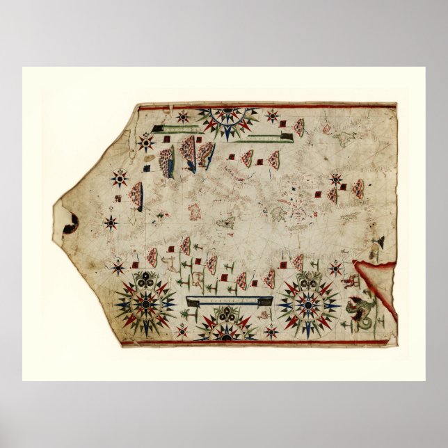 Poster Portolan gráfico do Mediterrâneo (cerca de 1580) (Frente)
