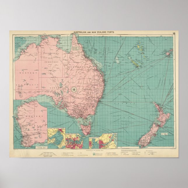 Póster Portos australianos, Nova Zelândia (Frente)