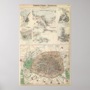 Póster Portos de Portsand do francês e plano de Paris