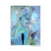 Portrait Abstract Woman Blue Grey Green Paintings