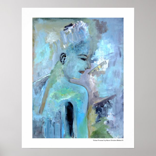 Póster Portrait Abstract Woman Blue Grey Green Paintings (Frente)