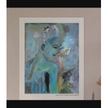Portrait Abstract Woman Blue Grey Green Paintings