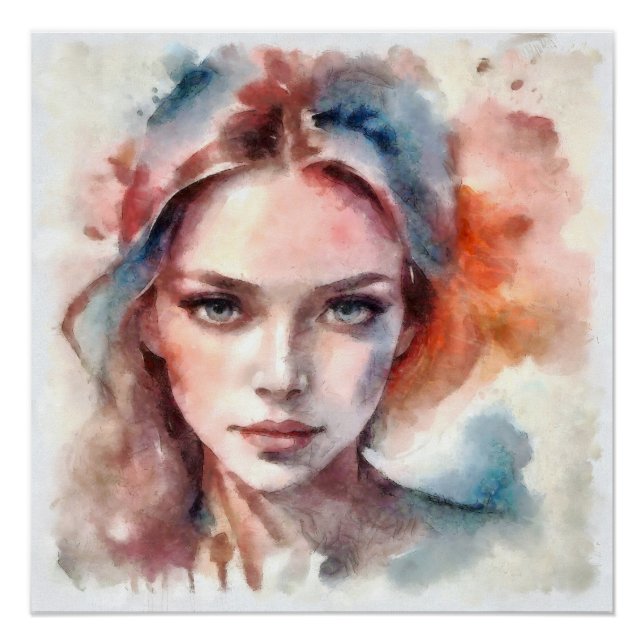 Póster Portrait d'une femme aquarelle (Frente)