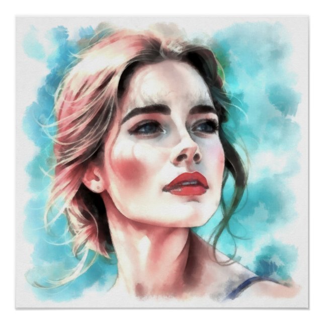 Póster Portrait d'une femme aquarelle (Frente)