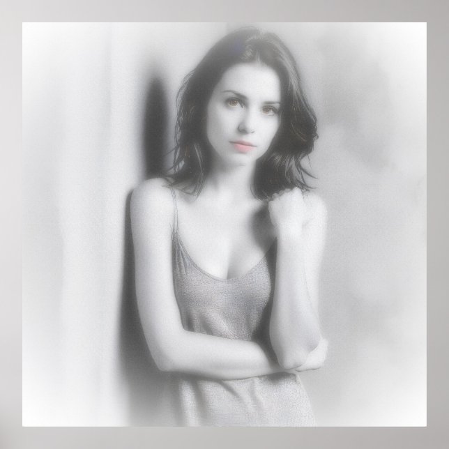 Poster Portrait noir et blanc d'une femme brune.  (Frente)