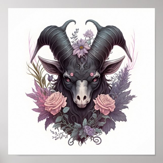 Poster Portrait of a Creepy Baphomet with Flowers (Frente)