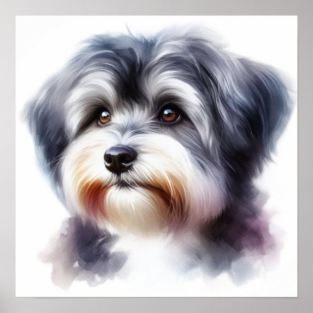 Poster Portrato Cachorro Cute Havanese em Watercolor (Frente)