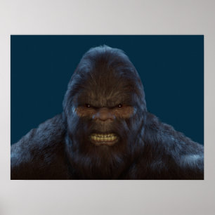 POSTER PORTRATO DE ROSTO DE SASQUATCH DE PÉ ALTO