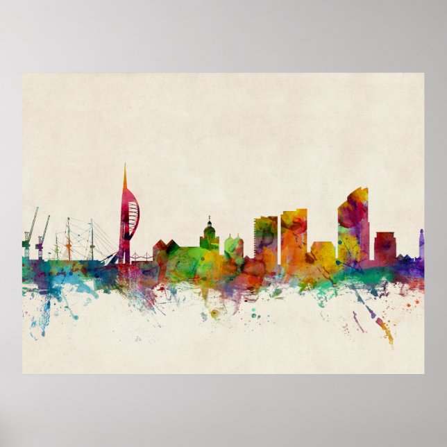 Póster Portsmouth England Skyline (Frente)