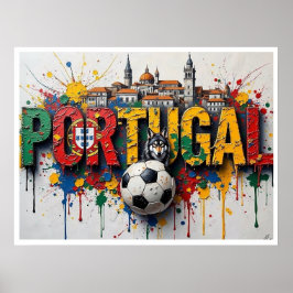 Poster Portugal Football Citiscape Oil Painting Style Art
