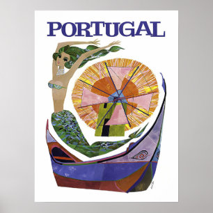 Poster Portugal, mistura de atracções turísticas, vint