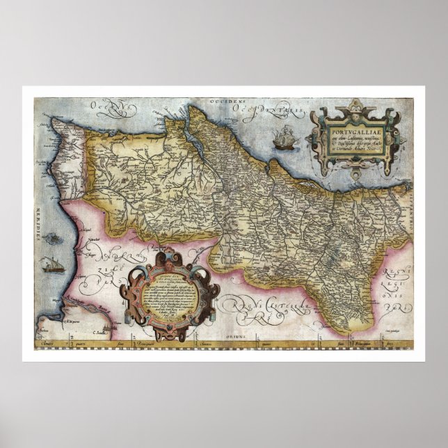 Poster Portugal por Ortelius Mapa 1579 (Frente)