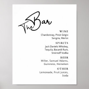 Poster Pos de menu de bar de casamento com tipografia pre