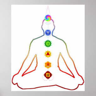 Póster Pose de Asana Siddhasana da ioga com 7 Chakras