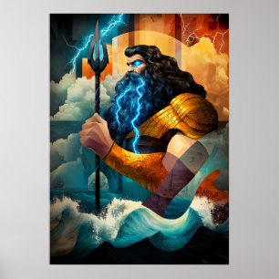 Poster Poseidon - Lenda Cubista Minimalista - Deus do Mar