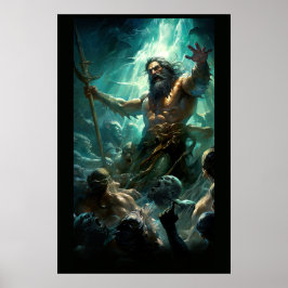 Poster Poseidon Lutando Contra Homens-Mergulhadores Zumbi