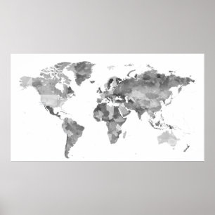 Poster Posicionador de Mapa do Mundo Negro e Branco Extra