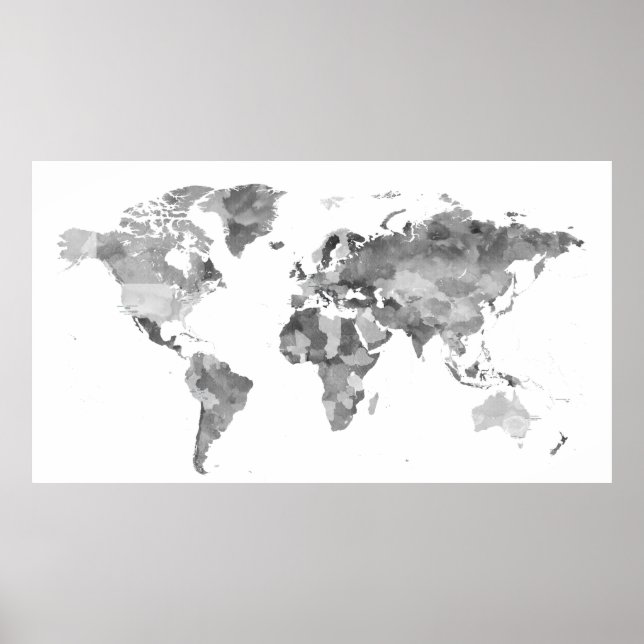 Poster Posicionador de Mapa do Mundo Negro e Branco Extra (Frente)