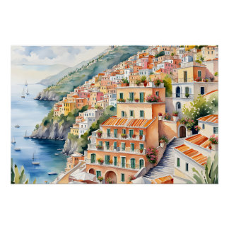 Póster Positano: Charme de Aquarela na Costa Amalfi da It