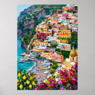 Poster Positano Costa Amalfitana Colorida Para