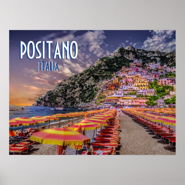 Poster Positano Itália Amalfi Coast Sunset Viagem (Frente)