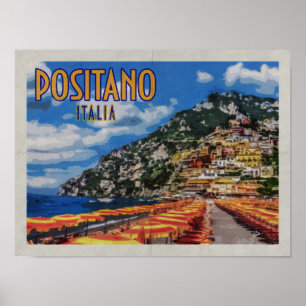 Póster Positano Itália Amalfi - Viagens vintage em apuros