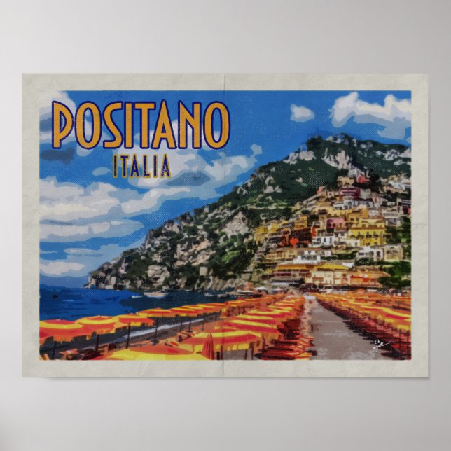Póster Positano Itália Amalfi - Viagens vintage em apuros (Frente)