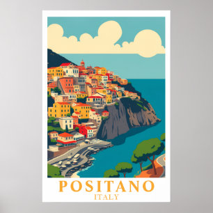 Poster Positano Itália Arte de Viagem Amalfi Coast Vintag